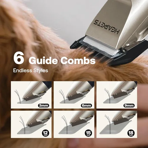 Miniatura 7 de HEAPETS - Cortapelos para perros, de bajo ruido, eléctrico, silencioso, peine ajustable, cortaúñas recargable inalámbrico para perros, gatos y Dorado