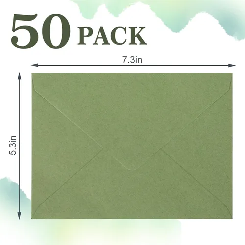 Miniatura 2 de Whaline Juego de 50 sobres de invitación A7, color verde salvia, sobres para tarjetas de felicitación, con solapa en V, fundas para tarjetas