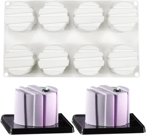 Molde de silicona antiadherente 3D con forma cuadrada de cilindro pequeño, 8 agujeros, para pastelería DIY, gelatina, magdalenas, mousse, helado,