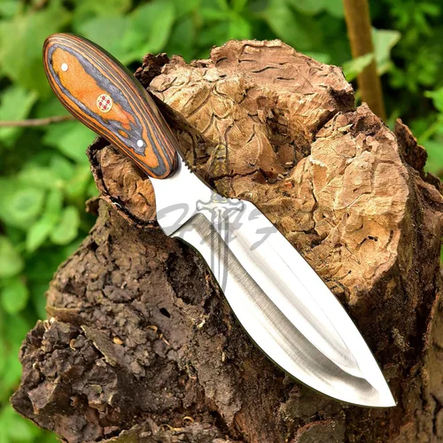 Miniatura 2 de Cuchillo Bowie - Acero D2, mango de madera PAKKA de 9", naranja, táctico y para exteriores, con funda - KE-0549-HK