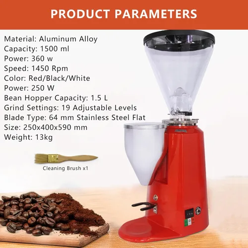 Miniatura 8 de Molinillo de fresas planas de café eléctrico de 360 W, ajuste preciso de 19, para expreso/goteo/cerveza fría/prensa francesa, color negro