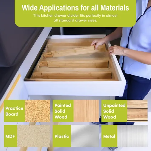 Miniatura 2 de Organizador de cajones de bambú ajustable y expandible - Separadores de cajones ideales para cocina, tocador, dormitorio y baño - Organizador