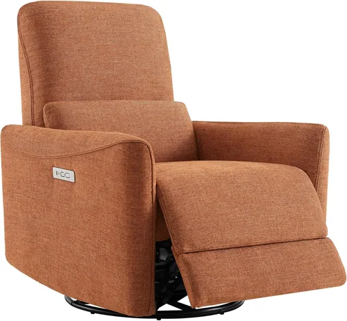 Miniatura 19 de CHITA Silla Reclinable Eléctrica Giratoria Deslizante, con Certificación FSC, Tapizada de Piel Sintética para Sala de Estar y Guardería, Sillón