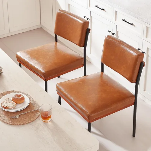 Miniatura 4 de Juego de 2 sillas de comedor modernas, sillas de cocina con cojines gruesos y almohadillas ajustables, sillas de comedor tapizadas de piel sintética