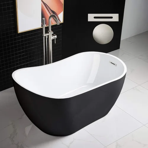 Woodbridge B-1807 - Bañera de acrílico independiente contemporánea con desbordamiento y drenaje de níquel cepillado BTA1807-B, bañera de 54 Negro