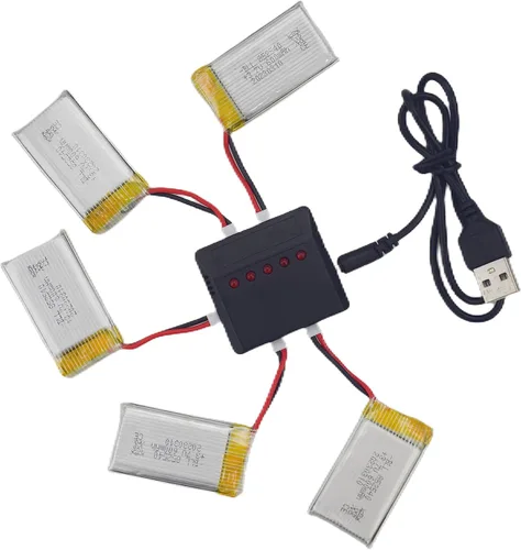 Miniatura 6 de 1 cargador de batería 5 en 1 con 5 baterías de litio de 3.7 V 600 mAh para Syma X5C X5C-1 X5 X5SC X5SW H5C V931 S5C S5W S5W SS40 FQ36 T32 T5W H42
