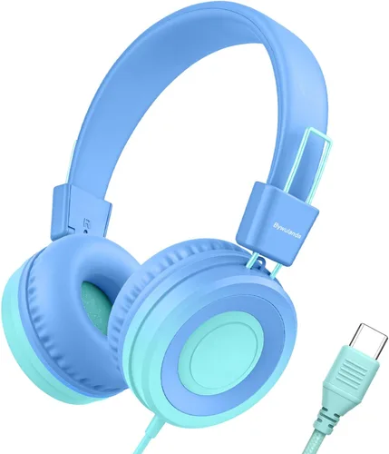 Miniatura 8 de Bywulanda Auriculares USB Tipo C Mejorados para Niños para la Escuela, Volumen Seguro Limitado de 94dB, Sonido Estéreo HD, Auriculares Plegables