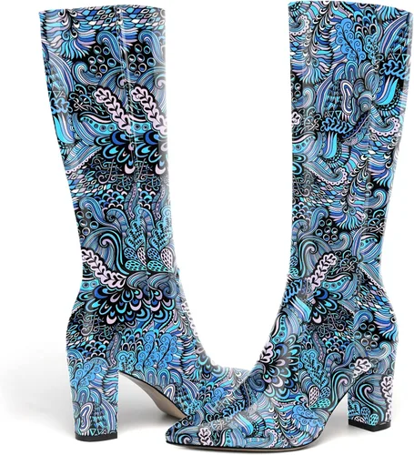 Miniatura 181 de AMBELIGHT Botas altas hasta la rodilla con cremallera y puntera puntiaguda para mujer, de patente sólida, tacón alto, 3.3 pulgadas