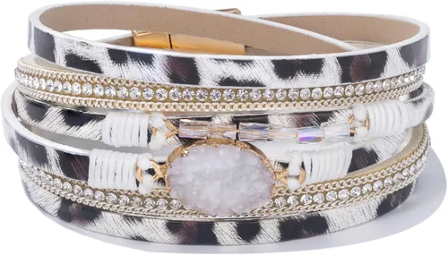 Miniatura 139 de FANCY SHINY - Pulsera de cuero estilo bohemio, pulsera de cuentas de cristal con cierre magnético, regalos de joyería para mujer
