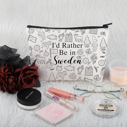 Miniatura 3 de PWHAOO Suecia viaje regalo de vacaciones I'd Rather Be in Sweden Bolsa de maquillaje Bolsa de maquillaje Bandera sueca Orgullo Cosméticos Suecia
