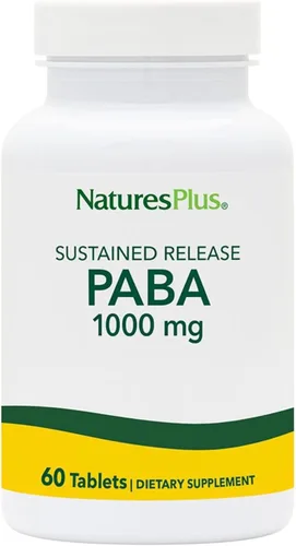 NaturesPlus PABA - 1000 mg, 60 tabletas de liberación sostenida - Suplemento de apoyo para la salud de la piel - Promueve la energía y el bienestar