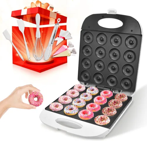 DSP Mini máquina de donas todo en uno de 2 pulgadas, antiadherente, tacto fresco, máquina eléctrica de donas para 16 aperitivos y postres, perfecta
