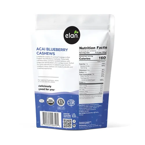 Miniatura 2 de Elan Anacardos Orgánicos de Acai y Arándano, 5.3 oz, Sin OGM, Veganos, Sin Gluten, Kosher, Nueces Glaseadas