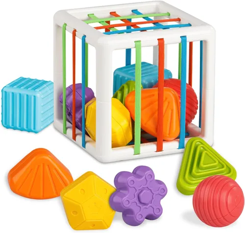 Aprilwolf Juguetes Montessori para Niños de 1 Año, Cubo y 6 Bloques Sensoriales de Forma, Juguetes para Bebés de 12 a 18 Meses, Regalos de