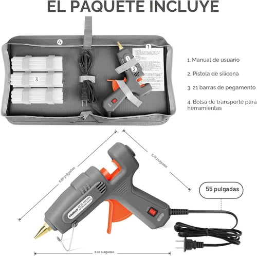 Miniatura 5 de ROMECH Pistola de pegamento caliente de tamaño completo con potencia dual 60/100 W y 21 barras de pegamento caliente (7/16"), pistola de pegamento