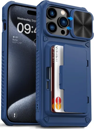 Miniatura 36 de Vihibii Funda para iPhone 13 Pro Max/iPhone 12 Pro Max con tarjetero (4 tarjetas) [bloqueo RFID] y cubierta de cámara deslizante, protección contra
