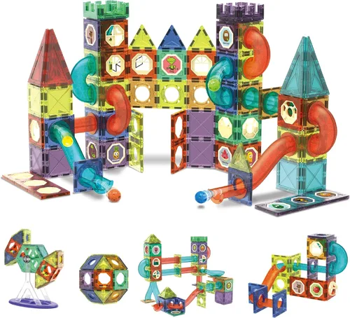 Miniatura 12 de Contixo Juguetes de construcción STEM – Juego de 65 piezas de azulejos magnéticos de mármol 3D para aprendizaje, apilables, juego de bloques