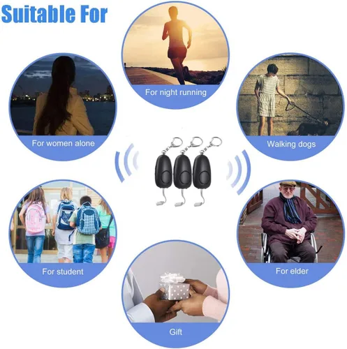 Miniatura 5 de Alarma personal de sonido seguro, alarma personal recargable de emergencia de 130 dB, llavero de alarma de seguridad con 2 luces LED, para mujeres