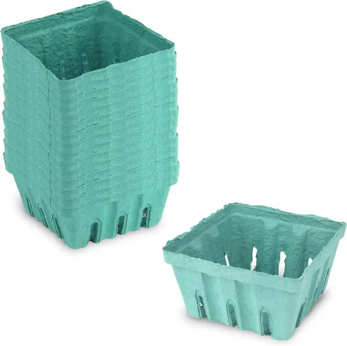 MT Products Green Berry Basket 1 pinta – Cesta de pulpa moldeada de fibra ventilada para productos (paquete de 15) – Fabricado en los Estados Unidos