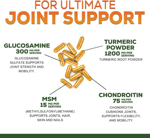 Miniatura 7 de Suplemento de Cúrcuma Curcumina 2000mg - 95% Curcuminoides con Glucosamina, Jengibre y MSM, Pimienta Negra BioPerine para Mejor Absorción, Soporte