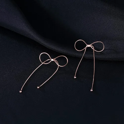Miniatura 6 de Reffeer Solid 925 Sterling Silver Bow Drop Earrings Dangle for Women Teens Bowknot Dangle Earrings Studs