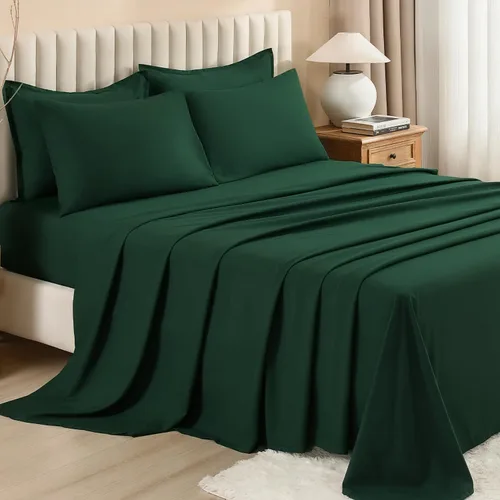 Miniatura 7 de Litanika Juego de ropa de cama con edredón tamaño matrimonial de 7 piezas en una bolsa color verde esmeralda oscuro - Juego de ropa de cama completo
