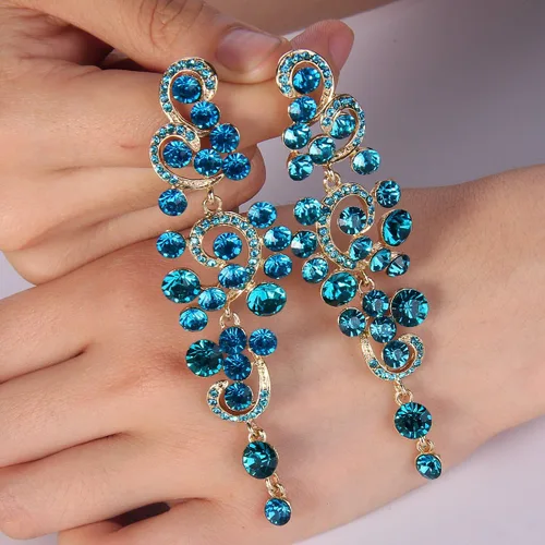 Miniatura 3 de BriLove Aretes colgantes huecos de cristal para mujer, bohemios, bohemios, para boda, Cristal