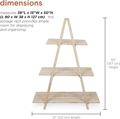 Miniatura 3 de Alpine Corporation MBB168 Estante de almacenamiento triangular de madera moderno de 3 niveles, 50 pulgadas de alto, acabado natural