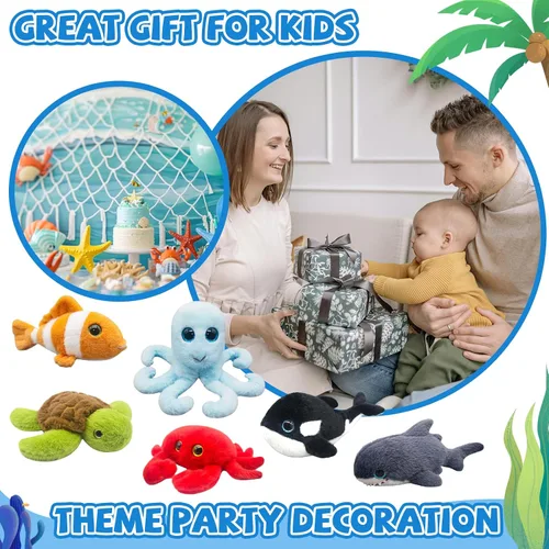 Miniatura 7 de 6 animales de peluche de animales marinos pequeños a granel, animales marinos, peluches suaves de animales marinos, lindos peluches de tortuga
