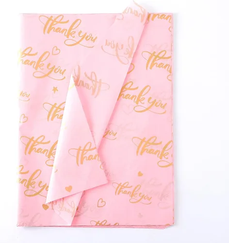 100 hojas de papel de seda de regalo de agradecimiento de 14 x 20 pulgadas, color rosa reciclable con bolsa de embalaje dorada metálica para bodas,