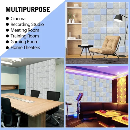 Miniatura 7 de SHJADE 12 piezas de paneles acústicos cuadrados autoadhesivos, panel acústico de alta densidad de 12 x 12 x 0.4 pulgadas, elegante acolchado Blanco
