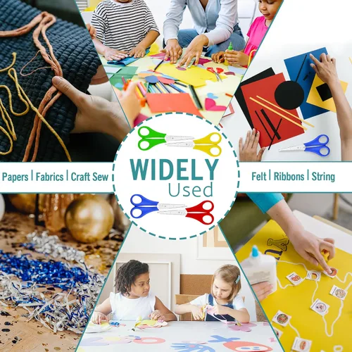 Miniatura 6 de Tijeras infantiles de 5 pulgadas, paquete de 4 tijeras escolares de seguridad para niños, acero inoxidable, colores surtidos, zurdos o diestros