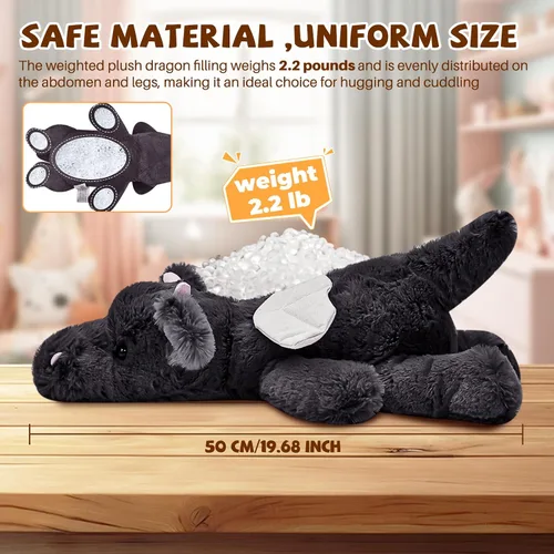 Miniatura 3 de Peluche de dragón negro, 20.5 pulgadas 2.2 libras, peluche gigante súper suave, almohada corporal, regalos de cumpleaños para bebés y niñas