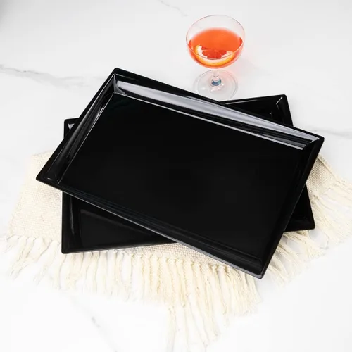 Miniatura 3 de Supernal Paquete de 12 bandejas de plástico negro para servir, bandejas de plástico de 15 x 10 pulgadas, bandeja de plástico de comida rápida
