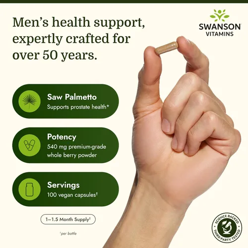 Miniatura 3 de Swanson Saw Palmetto - Suplemento de hierbas que promueve el apoyo a la salud de la próstata masculina - Suplemento natural para el cabello y apoyo