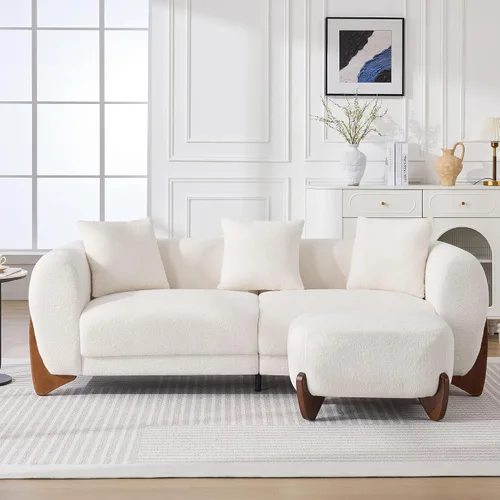 Miniatura 12 de Sofá Sherpa Boucle Moderno Tipo Nube de 3 Plazas de 87", Sofá con Patas de Madera Maciza, Asiento Extra Profundo de 25", Cómodo Sofá Tapizado