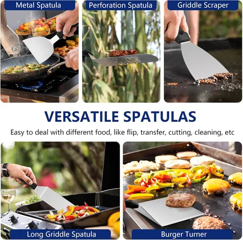 Miniatura 3 de 18 piezas de kit de accesorios para parrilla de Joyfair, juego de accesorios para parrilla de parte superior plana con prensa para hamburguesas
