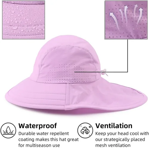 Miniatura 86 de Sombrero de verano para niños pequeños con solapa para el cuello, impermeable, sombrero de natación para niños, protección UV, sombrero de playa