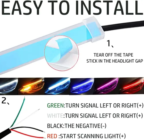 Miniatura 4 de 2 luces LED para exteriores de automóvil de 24 pulgadas, luces de circulación diurna multicolor, kits de luces flexibles RGB, tiras de luz
