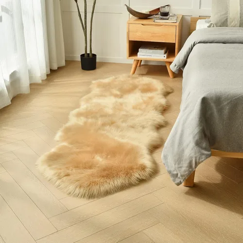 Miniatura 14 de duduta - Alfombra de pelo de oveja sintética verde esmeralda de 2 x 3 pies, alfombra esponjosa lavable para cabecera de cama pequeña, dormitorio