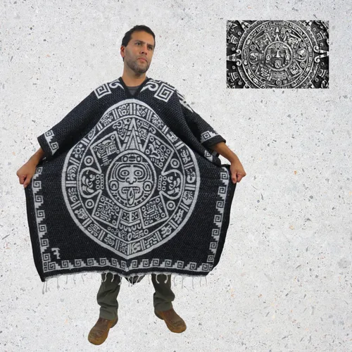 Miniatura 6 de Poncho mexicano azteca para hombres y mujeres Manta reversible Cobija para fiestas, exteriores, senderismo y campamento
