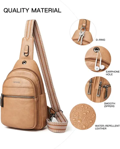 Miniatura 5 de LATMAP Bolso bandolera para mujeres y hombres, mochila pequeña de cuero, riñonera cruzada para el pecho, bolso impermeable para mujeres