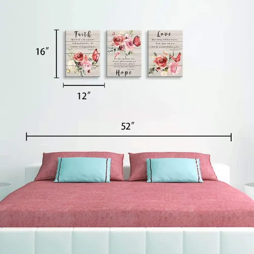 Miniatura 2 de Arte de pared para dormitorio, fotos de pared de mariposas, pinturas florales, citas de fe, esperanza, amor, arte de pared inspirador, acuarela, Rosa