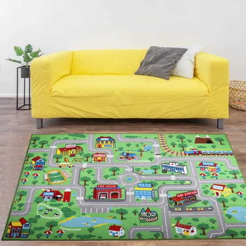 Miniatura 8 de Yincimar Alfombra de juego para niños para sala de juegos, 5.2 x 3.3 pies, mapa de ruta de la ciudad, alfombra de juego para automóvil, alfombra