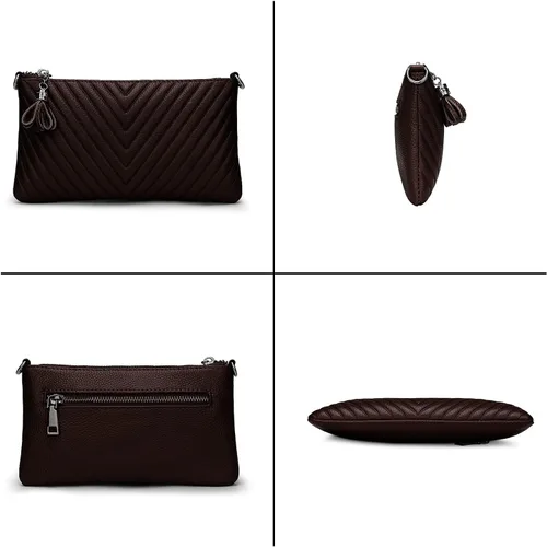 Miniatura 7 de YALUXE Cartera de cuero real con borla de cheurón grande en V con correa para el hombro