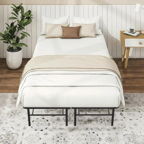 Miniatura 7 de Base de cama plegable de tamaño matrimonial, plataforma de metal con almacenamiento debajo de la cama de 14 pulgadas, resistente, sin ruido, fácil