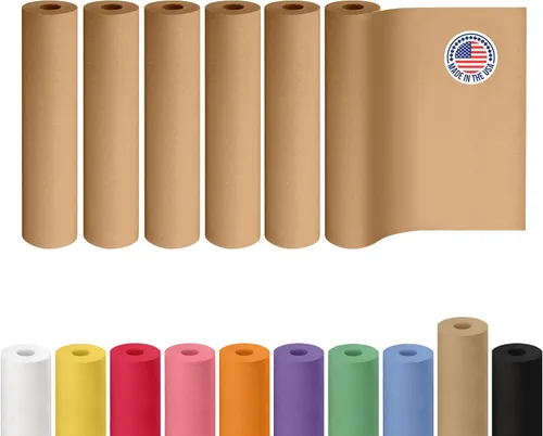 Rollo de papel marrón de 24 x 1800 pulgadas (150 pies), paquete de 6, papel de embalaje marrón hecho en Estados Unidos, 50 libras de grosor para