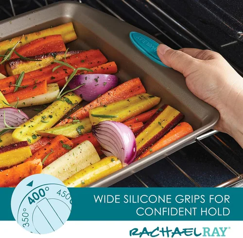 Miniatura 7 de Rachael Ray Cucina - Juego de ollas y sartenes antiadherentes, 12 piezas, rojo arándano y Cucina para hornear, incluye bandeja antiadherente