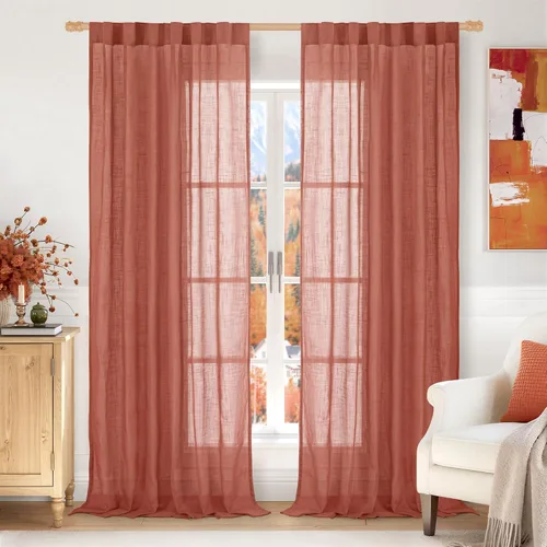 Miniatura 28 de LAMIT Cortinas de lino beige de 30 pulgadas de largo para ventanas pequeñas, cortinas semitransparentes filtrantes de luz, pestaña trasera
