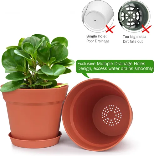 Miniatura 5 de homenote Macetas de 7.5 pulgadas para plantas, macetas de plástico para interiores con múltiples agujeros de drenaje y bandejas, para todas